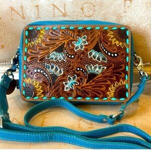 MYRA- BLOOMS ON THE TRAIL HAND-TOOLED BAG, ALL LEATHER